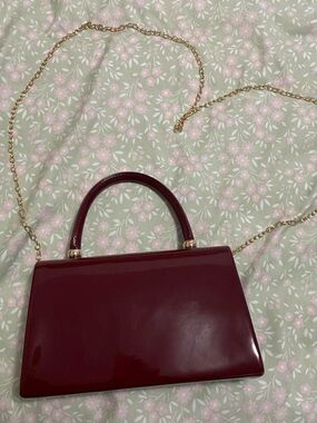 Vintage Burgundy Patent Mini Top-Handle Bag with Gold Chain